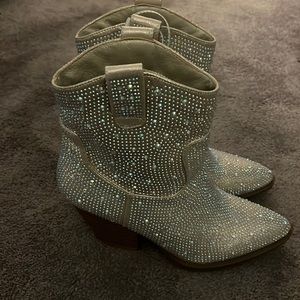 Silver rhinestone booties